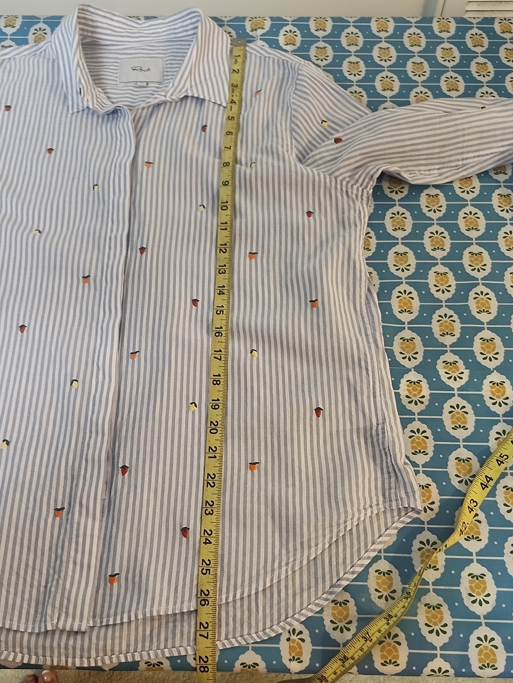 Rails Taylor Embroidered Citrus Button Down Shirt Size Mefium Blue Stripe Cotton - Picture 8 of 9